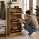 ModernHome Light Oak 3-Compartment Shoe Cabinet 60cm
