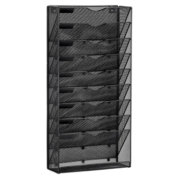 Wall Mounted A4 Document Organizer 10-Tier Metal, black