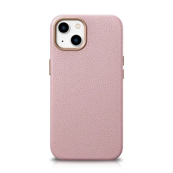 iCarer Litchi Genuine Leather Case for iPhone 14 Plus with MagSafe, Pink