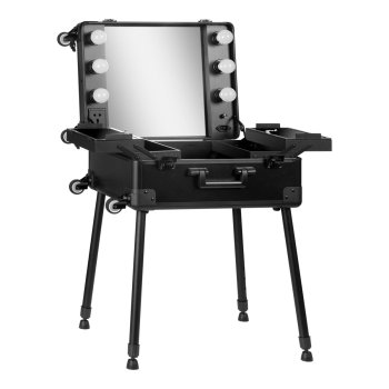 KUFER Professional Makeup Artist Table/Suitcase with Mirror and LED Lighting T-27, Black