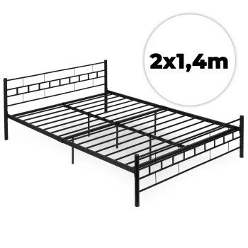 Metal Bed Frame 140x200 cm with Slats ModernHome, Black