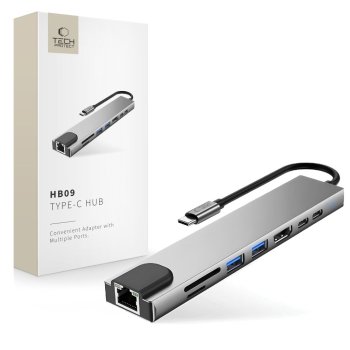 Tech-Protect HB09 8-in-1 USB-C Hub (HDMI 4K, PD 100W, RJ45) - Gray