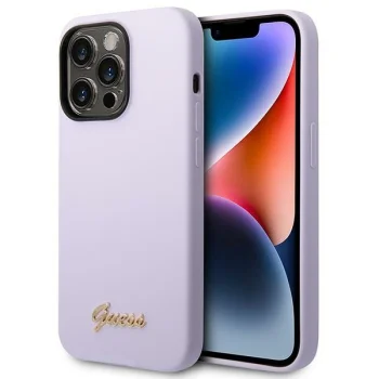 Guess iPhone 14 Pro Case Silicone Vintage Gold Logo, Purple