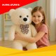 Kruzzel Large Teddy Bear 100 cm, Soft Plush Cuddly Toy with Bow, Cream