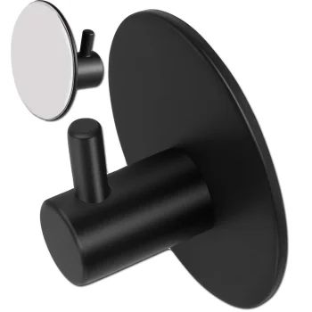 Round Self-Adhesive Wall Hook for Towels, Black Steel