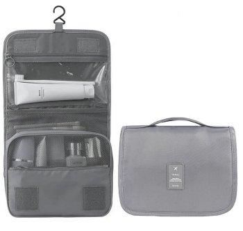 Ceļojumu kosmētikas soma ar rullējamu dizainu, pelēka