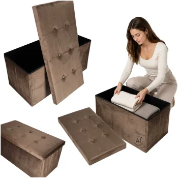 Folding Velour Storage Ottoman Bench 77x38x37 cm, Brown