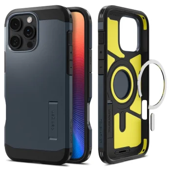 Spigen Tough Armor MagSafe Case with Stand for iPhone 16 Pro, Dark Gray