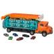 Car Carrier Truck with Racing Track and 6 Cars, Orange