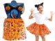 Girls\' Halloween costume with tutu skirt and glitter pumpkin headband, orange
