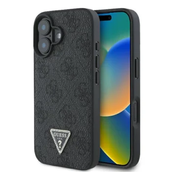 Guess Leather 4G Triangle Strass MagSafe case for iPhone 16 Plus - black
