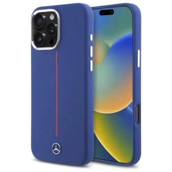 Mercedes iPhone 16 Pro Max Case Silicone Red Stripe MagSafe, Navy Blue