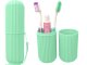 Travel toothbrush and toothpaste case with cup and lanyard, green