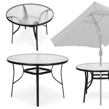 Round Patio Table 105 cm with Glass Top and Umbrella Hole MultiGarden for Outdoor Dining