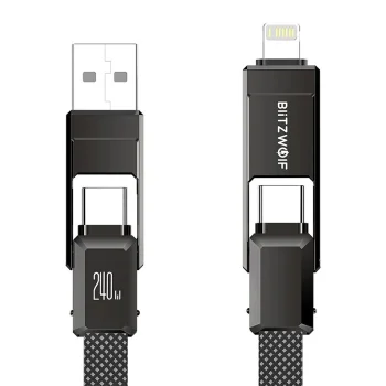 BlitzWolf BW-HDC7 4-in-1 USB, USB-C & Lightning Cable 240W 1.2m, Black