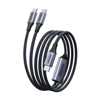 USB-C laidas Ugreen 2in1 į 2x USB-C PD 140W 2m, juodas