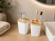 Bathroom Accessory Set, 6 Pieces, White/Bamboo
