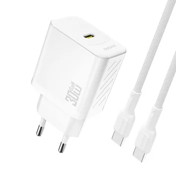 Dudao A27PCEU GaN USB-C Wall Charger 30W PD with USB-C Cable - White