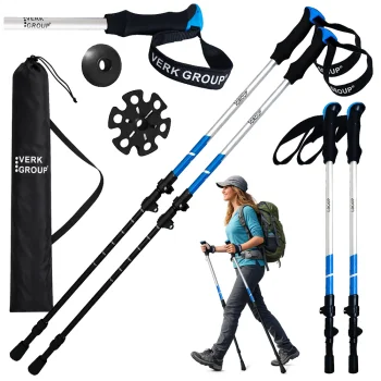 Verk Group Silver Nordic Walking and Trekking Poles with Tips and Bag
