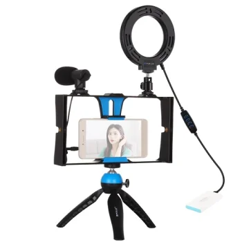 Smartphone Video Rig with LED Ring Light, Microphone, and Tripod
