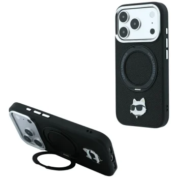 Karl Lagerfeld Ring Stand 360 Choupette MagSafe Case for iPhone 18 Pro Max / 17 Pro Max - Black