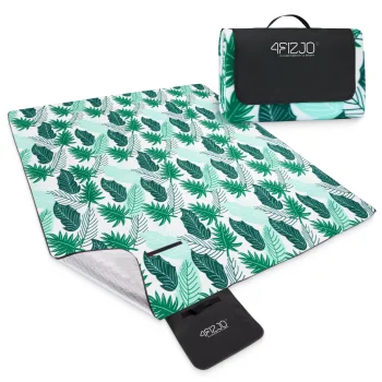 4FIZJO Insulated Picnic and Beach Blanket 200 x 200 cm, Leaf Pattern