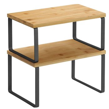 Kitchen Counter Shelf Organizer 2 Tier Small, Natural Wood and Black