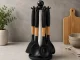 Black Silicone Kitchen Utensils Set with Stand, 6 Pieces