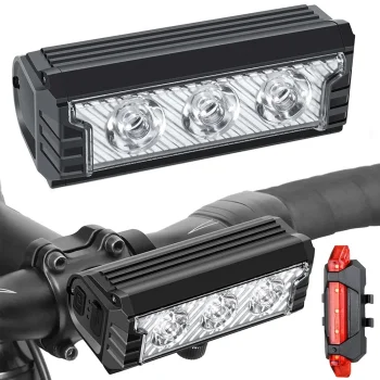 Bicycle LED Light Set Front and Rear USB Rechargeable 2500lm