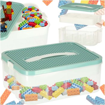 Toy Storage Organizer Box for Building Blocks with Lid and Adjustable Dividers, Turquoise