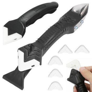 Scraper spatula for removing silicone and grout, 5 tips, black
