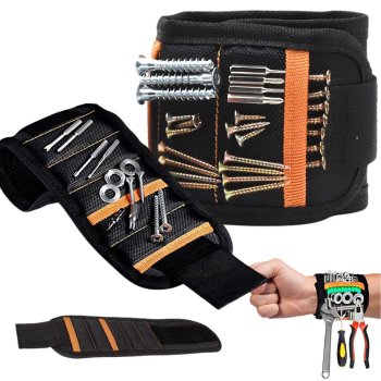 Strong Magnetic Wristband for Holding Screws, Nails and Tools, Black and Orange