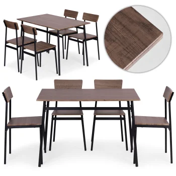 ModernHome MALMO 5 Piece Dining Set Industrial Kitchen Table and 4 Chairs