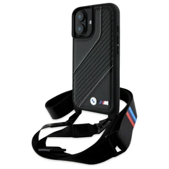 BMW iPhone 16 Plus Case M Edition Carbon Stripe & Strap - Black