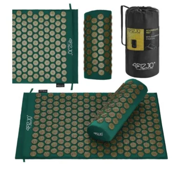 4Fizjo Acupressure Acupuncture Massage Mat Set with Pillow, 68x42 cm, Green/Gold