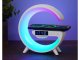 RGB LED desk lamp with Bluetooth speaker, FM radio, alarm clock and 15W wireless charger