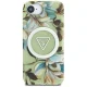 Guess IML Metal Glitter Flowers Triangle MagSafe Case for iPhone 16e - Green