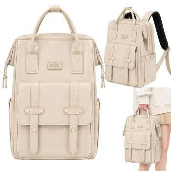Spacious City Backpack for A4 Format, Cream