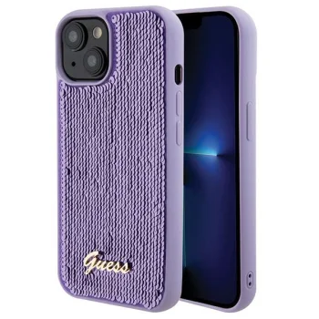 Guess iPhone 15 Case Sequin Script Metal, Purple