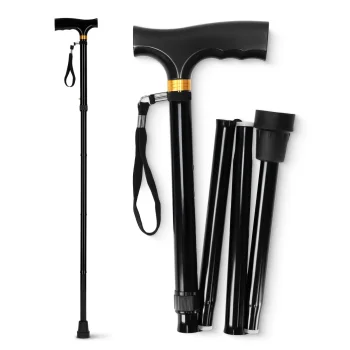 Folding Walking Stick with Wooden Handle, Black
