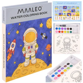 Maaelo Water Colouring Book Astronaut with Water Brush and 12 Colours