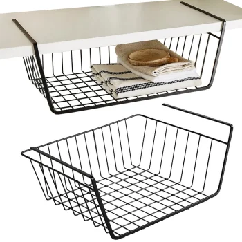 Under-Shelf Hanging Metal Basket Organizer, Black