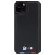 Чехол BMW для iPhone 15 Plus Leather Stamp Tricolor, черный