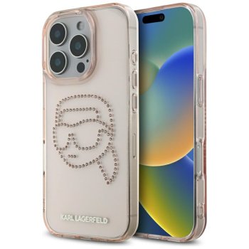 Karl Lagerfeld IML Rhinestones Karl Head Case for iPhone 16 Pro, Pink