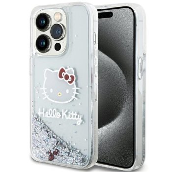Apple iPhone 15 Pro 6.1'' Hello Kitty Liquid Glitter Charms Kitty Head Cover Case, Silver
