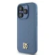 DKNY iPhone 15 Pro Case Leather Monogram Pattern Metal Logo MagSafe, Blue