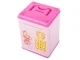 Interactive safe-style money box with PIN code for banknotes and coins, pink