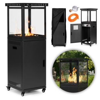 MultiGarden 13 kW Gas Patio Heater with Glass Tube Volcanic Rocks and Cover for Outdoor Garden
