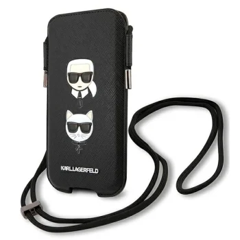 Karl Lagerfeld Saffiano Ikonik Karl&Choupette 6.1'' Phone Bag - Black