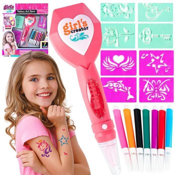 Kids Temporary Tattoo Kit with Stencils and Body Art Markers